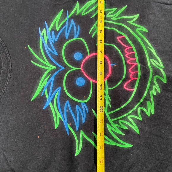 Vintage 90's Black Cotton Neon Print Jim Henson Muppets Animal T Shirt Large - Picture 4 of 4